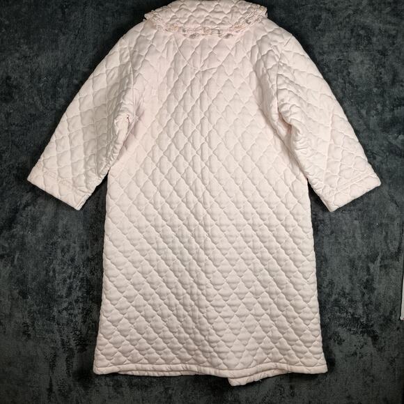 Scatch Quilted Housecoat Women Small Pink Button Front Long Sleeve Lounge Robe - Picture 3 of 10